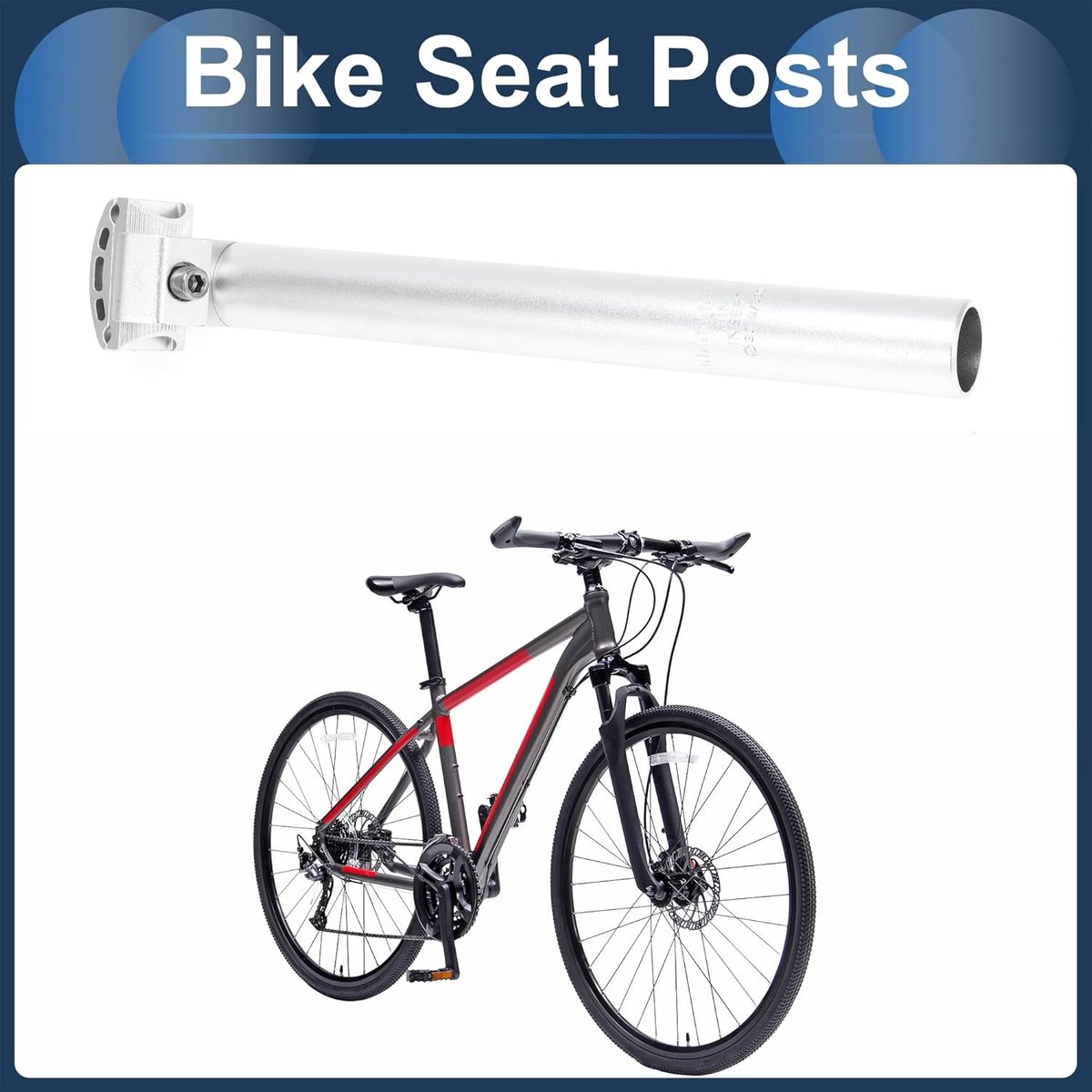 Verstelbaar fietszadel van aluminiumlegering, 30,9 x 300 mm, zilverkleurig met bevestigingsclip voor optimaal comfort en ondersteuning tijdens het fietsen