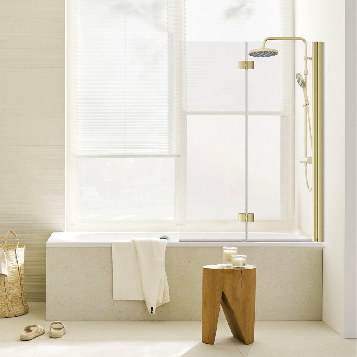 Badwand Elara - 100x140 Cm - 2-delig - 5 Mm - Veiligheidsglas - Mat Goud - Vouwbaar - Draaibaar
