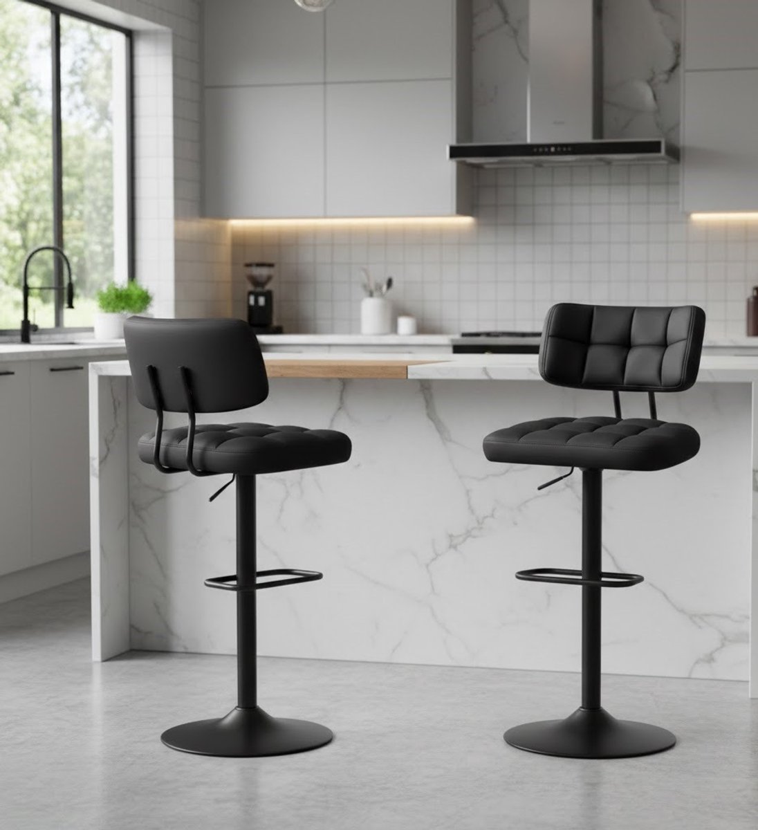 Design Barkrukken Set van 2 - Hoogteverstelbaar - 360° Draaibaar - Zwart - Novihome