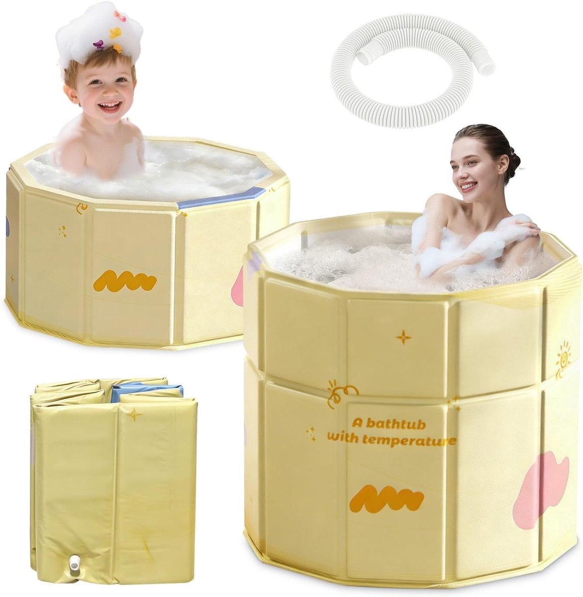 Opvouwbare badkuip voor binnen en buiten, 70 x 70 cm, inklapbaar met step-in-ingang, ideaal voor senioren en kinderen, perfect voor ijsbaden en warm baden, draagbaar en multifunctioneel