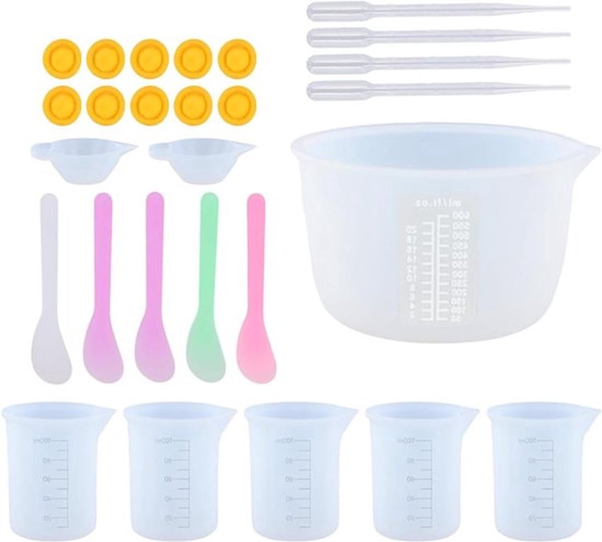 28 siliconen maatbekers set - Anti-aanbaklaag, herbruikbaar - 600 ml en 100 ml - voor hars en epoxyhars