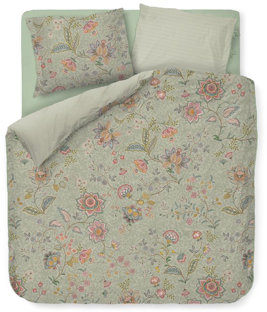 Pip Studio Mumbai Morning dekbedovertrek - Lits-Jumeaux - 240 x 200/220 cm - Licht groen