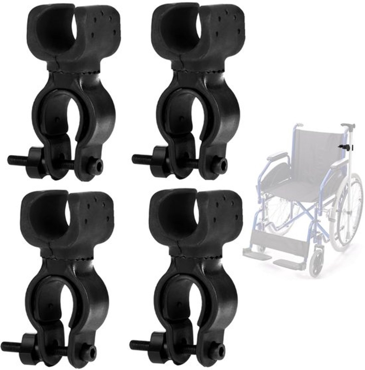 Wandelstokhouder, 4 Stuks Universele Krukken Stok Beugel Accessoires 360 Graden Draaibare Universele Vaste Stok Clip Houder Accessoires voor Loopwagen Rolstoel, Zwart