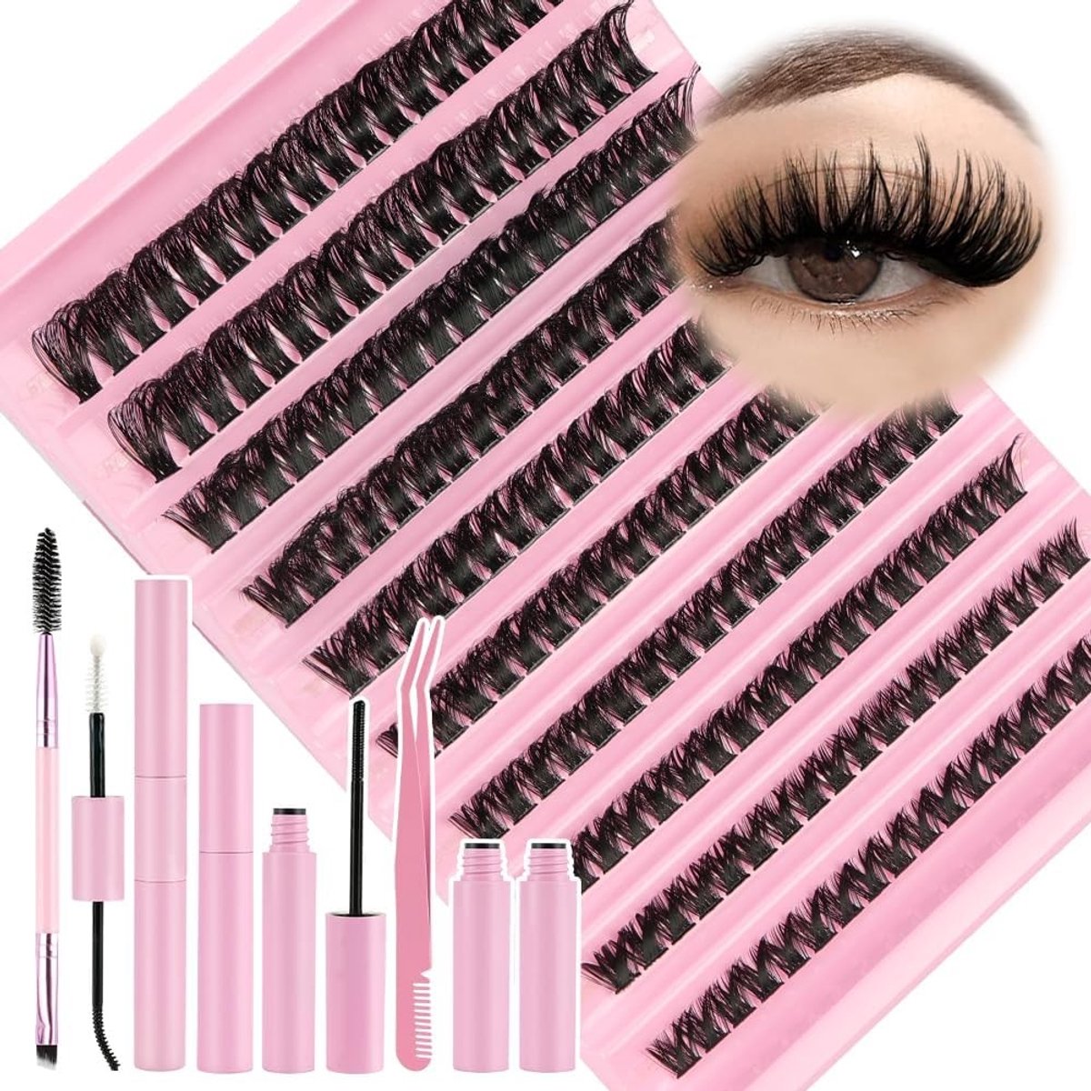 Individuele Wimpers met Lash Bond en Verwijderaar Kit, Professionele Wimperextensions 80D Curl, 180 Wimpergroeven, 8-18 mm voor Persoonlijk Gebruik en Make-up