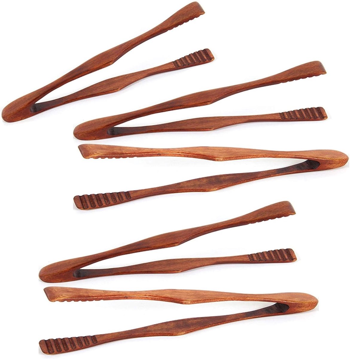 5-delige Keuken Tangenset, Houten Serveertangen voor Koken, Grillen, Buffet en Kamperen