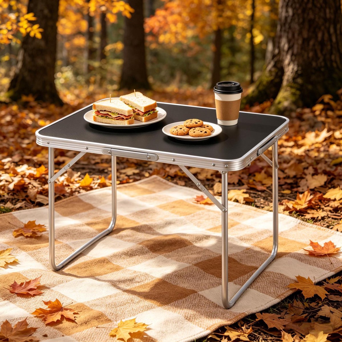 FloraGrace Campingtafel - Ultralichte Opvouwbare Tafel Met Handgreep - Voor Camping Picknick En Vissen - MDF Metaal - 70x50x60 Cm - Zwart