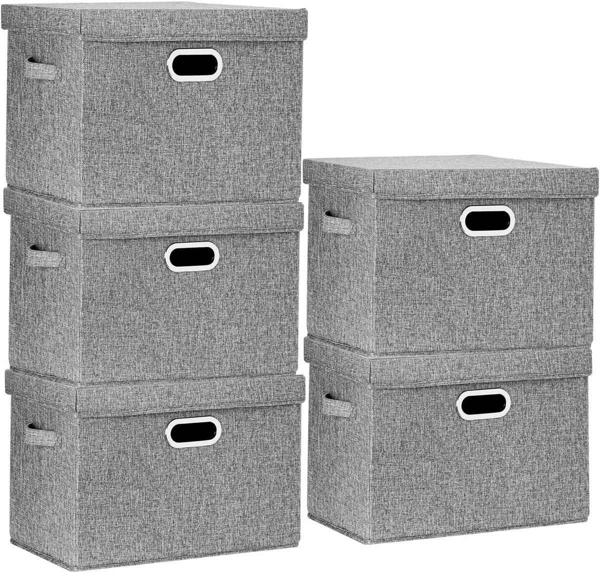 Grote Opbergdozen met Deksel, Vouwbaar en Wasbaar, Set van 5, 44x30x29cm, Grijs, Ideaal voor Organisatie en Opslag
