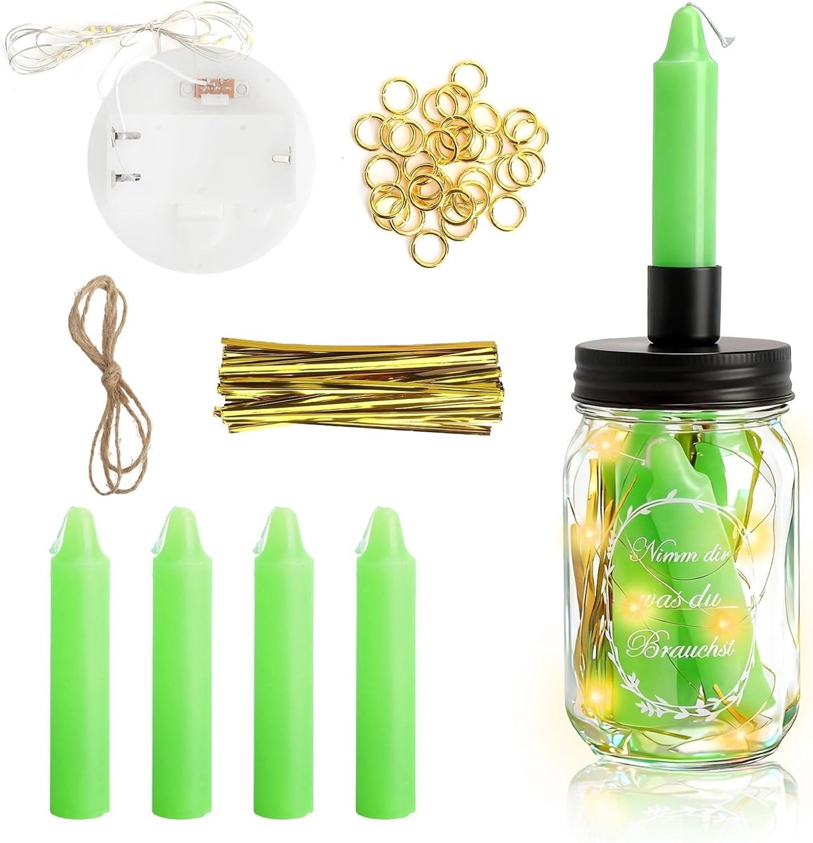 Romantische kaarsencadeauset met LED-flessenlicht, DIY-set met 4 kaarsen, zegenstickers en geldklem voor verjaardagen, bruiloften en speciale gelegenheden
