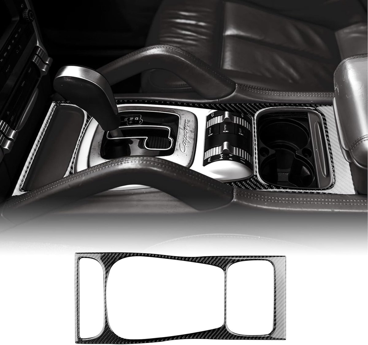 Porsche Cayenne 2003-2010 Interieur Accessoires - Carbon Fiber Stickers voor Versnellingspook en Console Decoratie, Gepersonaliseerd Cadeau, Zwart