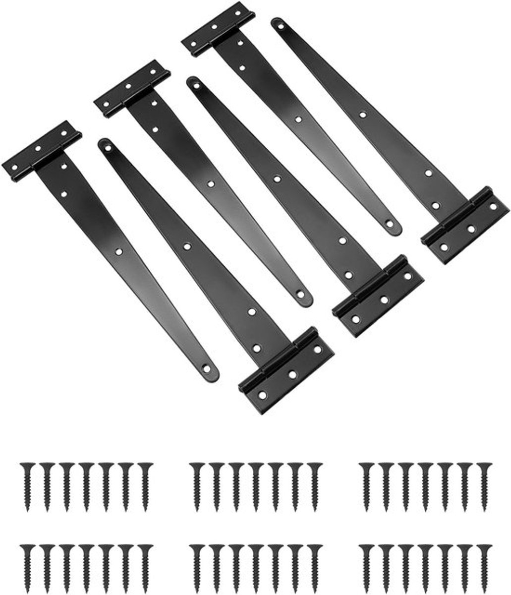 6 Pack T Scharnieren Poortscharnieren Tuinpoortscharnier 25cm met Schroeven Zwart
