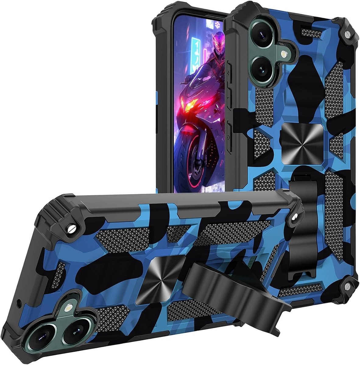 Militaire Grade Rugged Beschermcase voor Samsung Galaxy A06 met Kickstand, Schokbestendig en Krasbestendig Camouflage Ontwerp