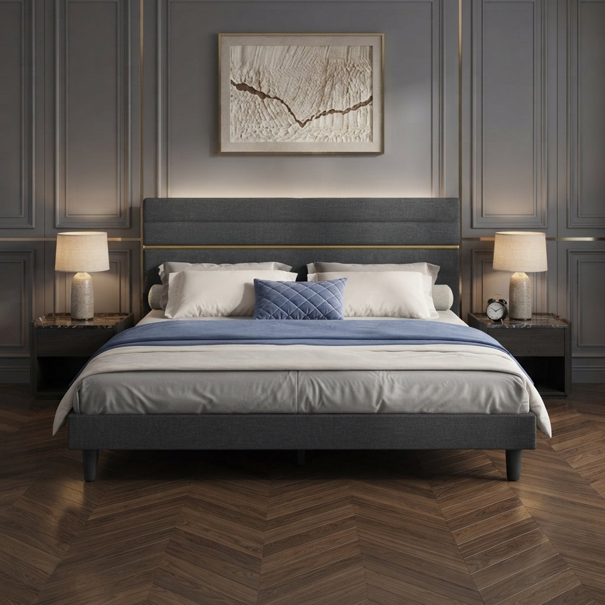 Luxe Gestoffeerd Bedframe 180x200 cm - 180x200 cm - Grijs - Novihome