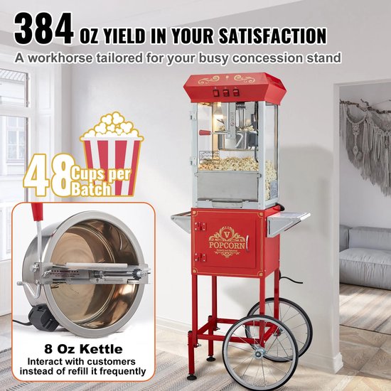 GDE - Popcorn machine - Popcorn Maker - Professionele Popcornmachine met Kar - Retro Popcorn Machine - Verrijdbaar — afbeelding 3