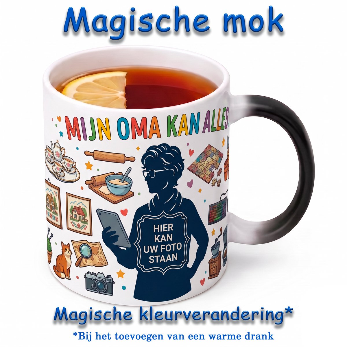 Gepersonaliseerde Magische Mok Mijn Oma Kan Alles – Kleurveranderende Mok met Eigen Foto – Warmtegevoelige Fotomok – Cadeau voor Oma – Koffiemok Oma – Theemok Grootmoeder – Zwarte Mok wordt Wit bij Warme Drank