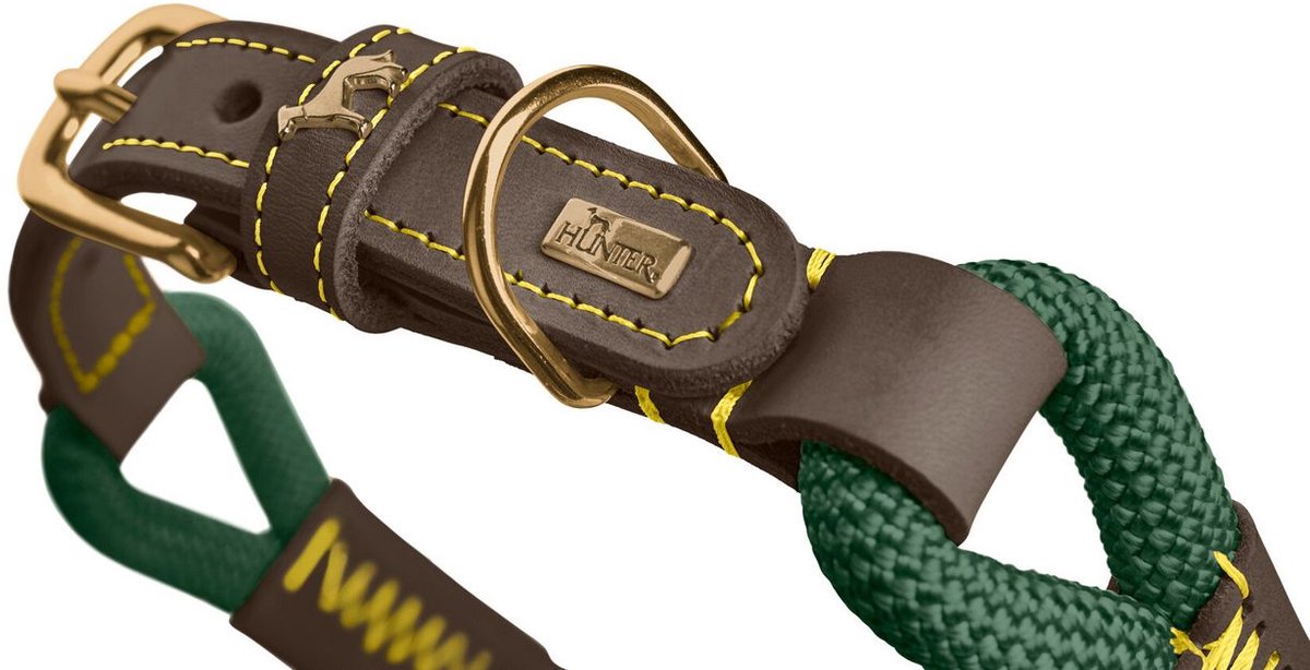 Hunter Halsband Malia Donkergroen&Donkerbruin - Hondenhalsband - 55 cm