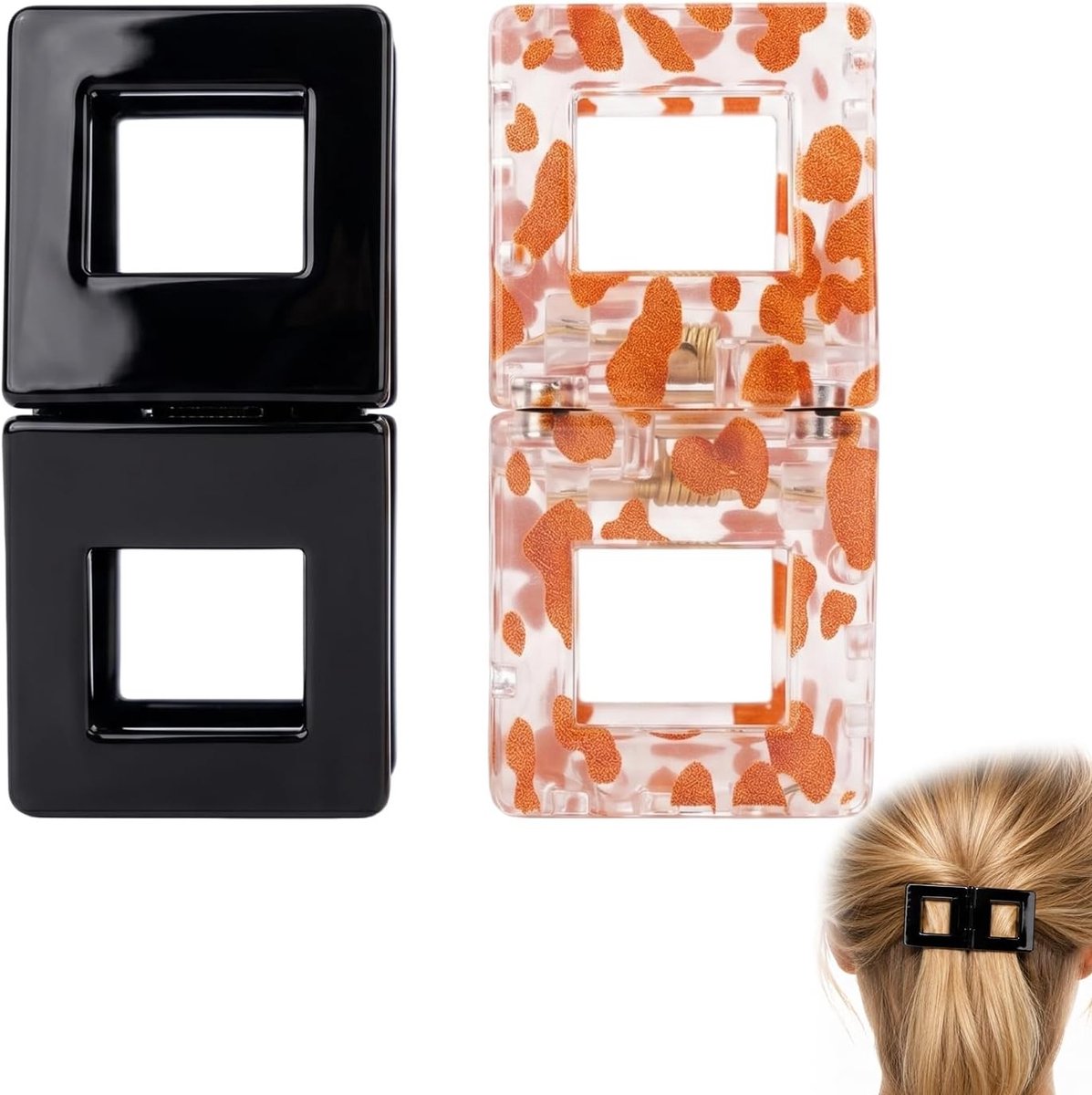 Kleine Magnetische Haarclips voor Dun Haar Dames, Niet-Slip Claw Clip met Sterke Grip voor Dagelijks Gebruik en Feestjes, Zwart en Oranje