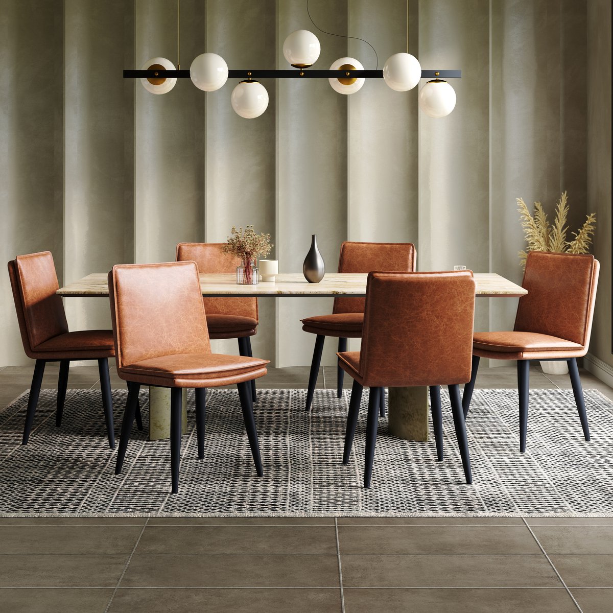 COVREO Eetkamerstoel set van 6 49 x 57 x 84 cm - kunstleer, metalen onderstel, bruin