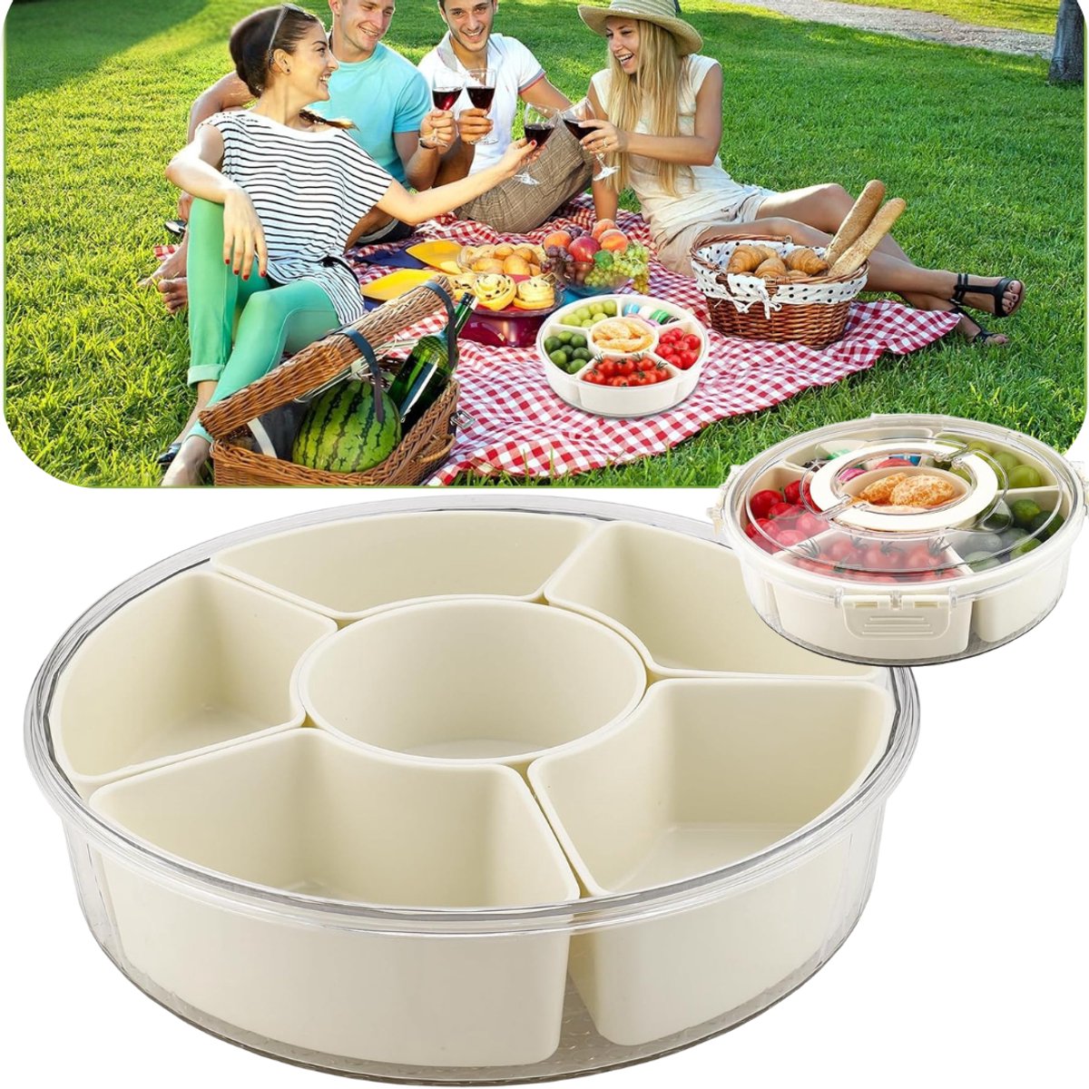 CLGP® Serveerschaal met Vakjes - Serveerschaal - Tapasschaal -Beige