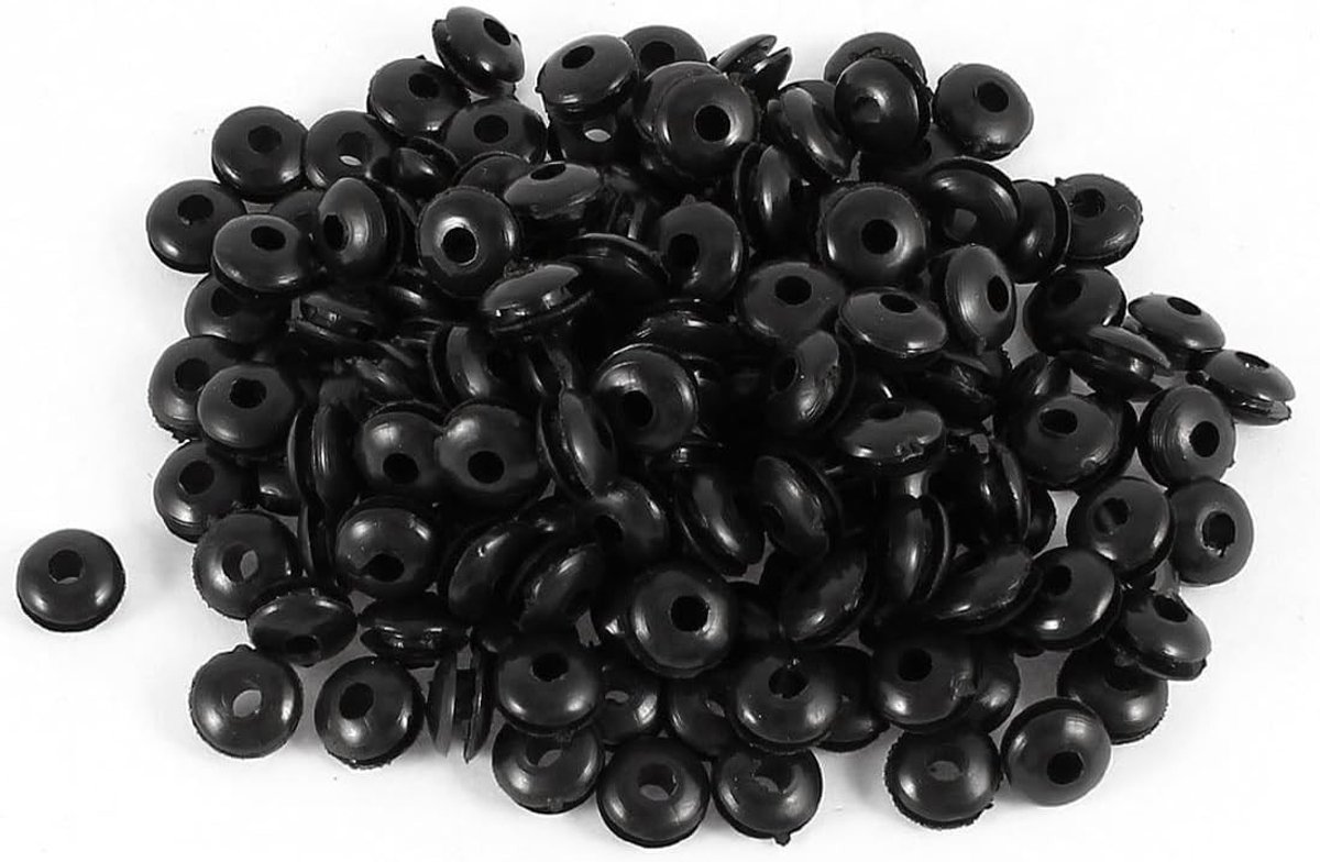 100 Stuks Zwarte Rubber Doorvoeren 3mm Kabelbeschermringen voor Elektrische Bedrading en Stekkers
