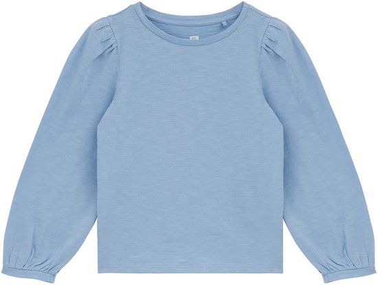 Lichtblauwe longsleeve top met ronde hals en pofmouwen.