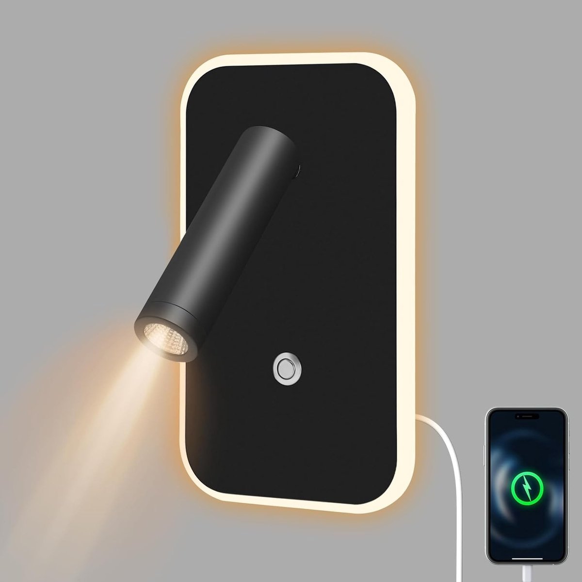 Led-wandlamp - Aluminium - Draaibare leeslamp - USB en type C oplaadpoort - Voor slaapkamer en woonkamer