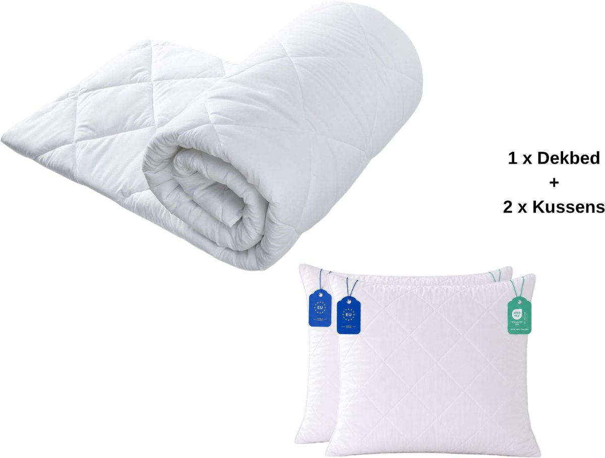 BSS Bedding Dekbedset - Dekbed 140x200 cm met 2 Kussens 40x80 cm - Microvezel - 4-Seizoenen - Wit