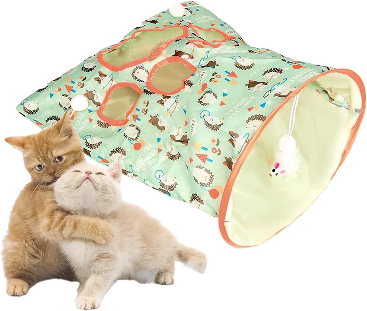 kattenspeelgoed - kattenspeeltjes - kattentunnel - Opvouwbare Kattentunnel - Multifunctionele Speeltunnel Kat - Kittenren - voor binnenkatten verstoppen en jagen - 44.5×31×50 cm - Groen