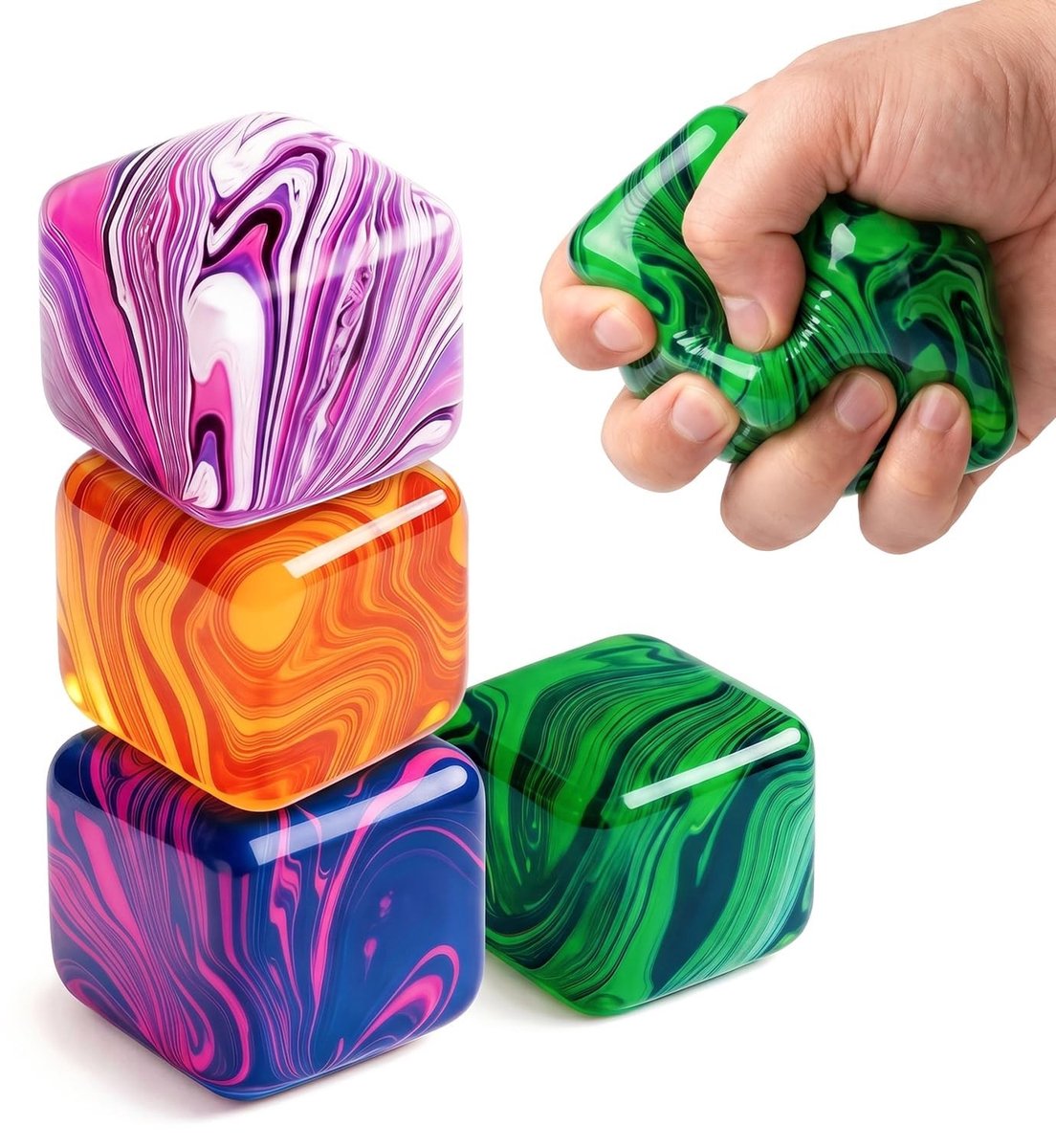Elzusha - Stress Cube Balls - 4 Stuks voor handtherapie en stressverlichting - 3.5 cm