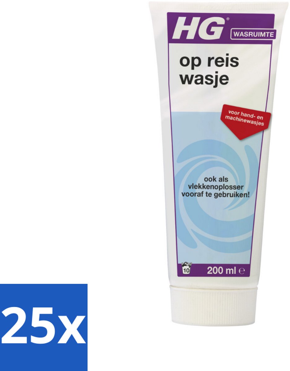 25 x HG Op Reis Wasje 200 ml - Op Reis Wasmiddel - Wasmiddel Voor Reizen - Wasmiddel Met Wasverzachter - Wasmiddel Voor Vlekken - Handwas