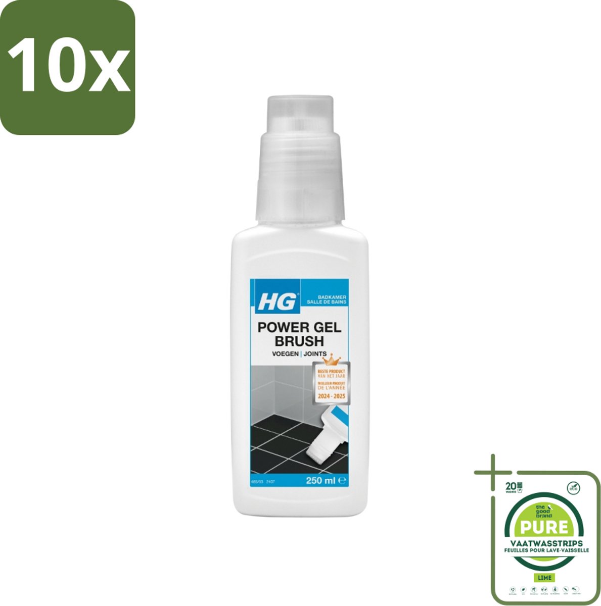 10 x HG - Badkamer - Voegenreiniger - Power Gel Borstel - 250 ml - Grootverpakking - Voegen Schoonmaken - Voegenreiniger - Badkamerschoonmaak - Keukenschoonmaak - Vuil Verwijderen