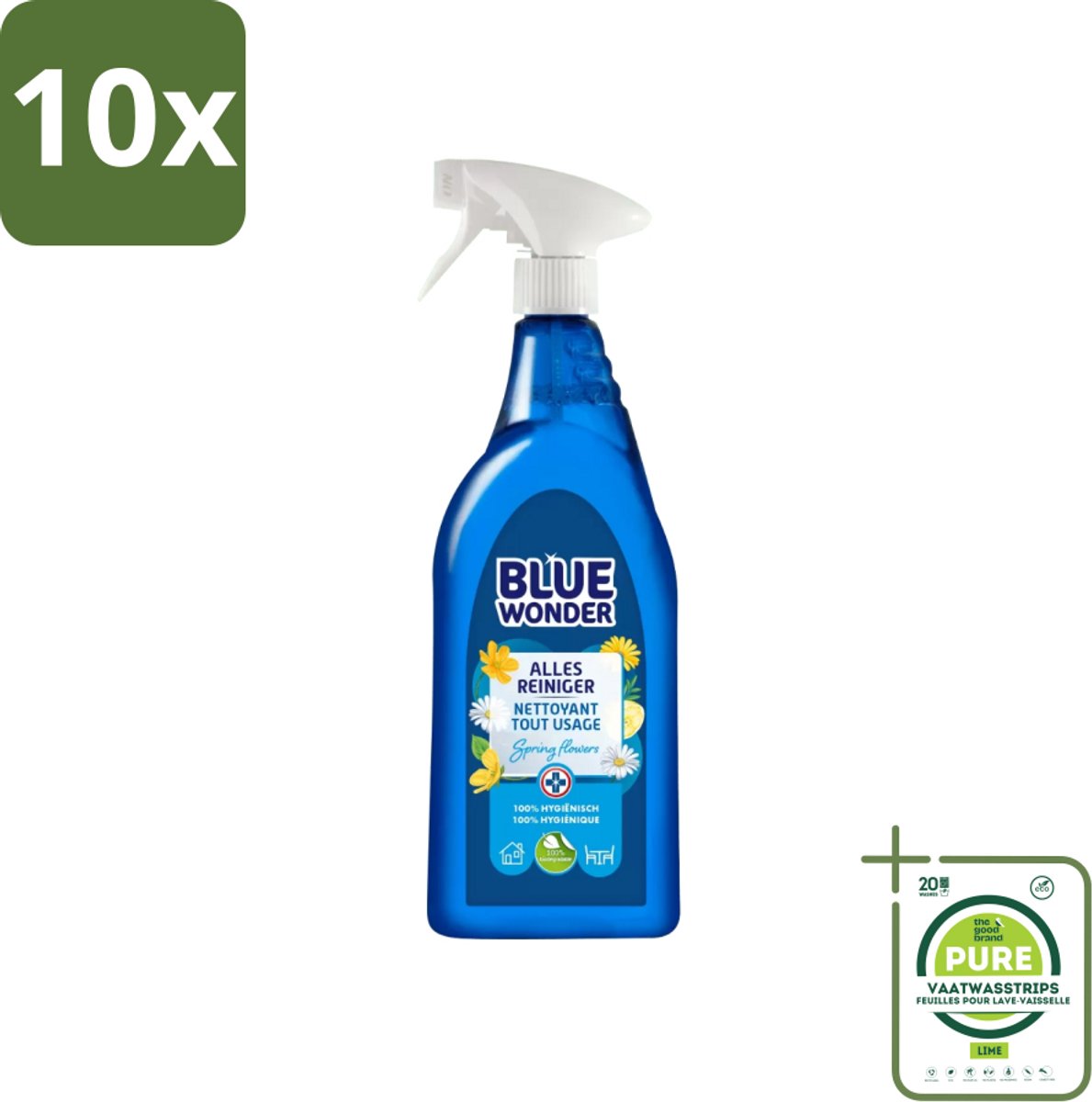10 x Blue Wonder - Allesreiniger - Lente Bloemen - Hygiënisch - Biologisch Afbreekbaar - 750 ml - Grootverpakking - Allesreiniger - Schoonmaakmiddel - Biologisch Afbreekbaar - Natuurlijke Reiniger - Lentegeur