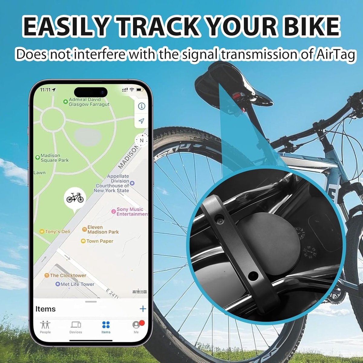 Bicycle Holder voor AirTag, Verborgen Onder Zadel voor GPS Tracker, Antidiefstal, Geschikt voor Mountainbike, Racefiets en Stadsfiets, Duurzaam ABS Materiaal met Veiligheidsschroeven