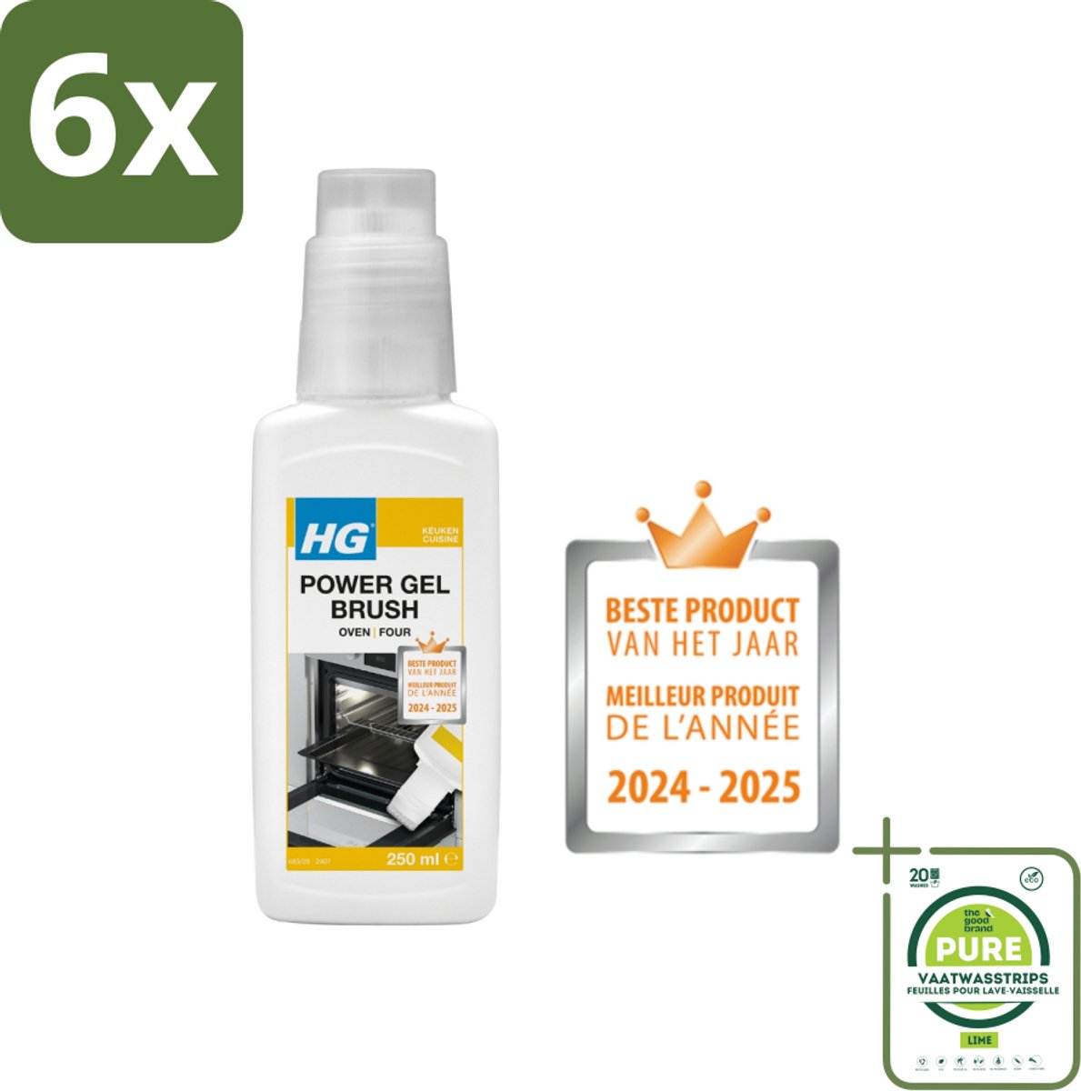 HG - Power Gel Brush Oven - Zeer Hechtende Formule - Inclusief Borsteltje - 250 ml - Voordeelverpakking - 6 stuks - Ovenreiniger - Hardnekkige vlekken