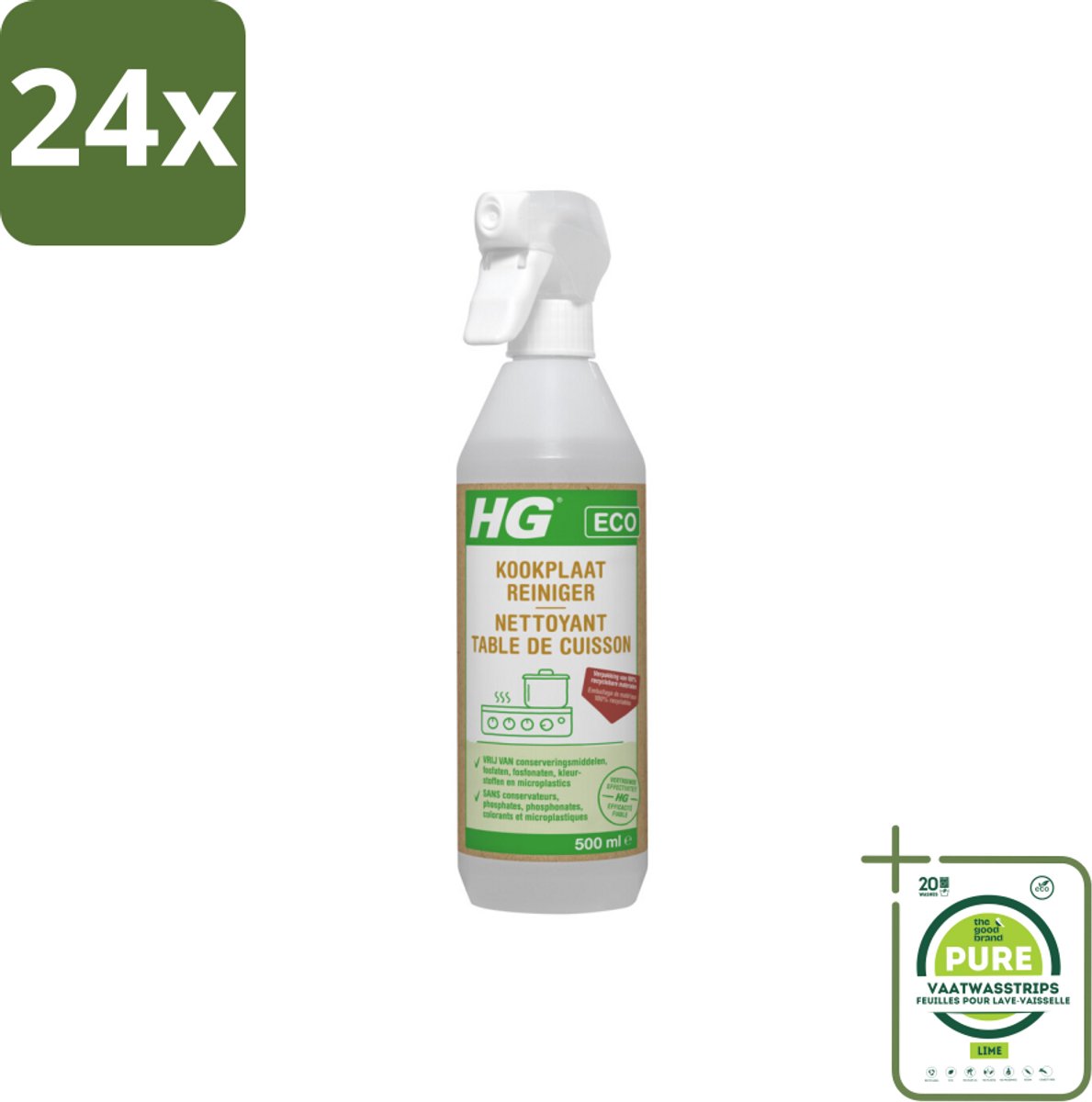 HG ECO - Kookplaatreiniger - Verwijdert Gemakkelijk & Snel - Duurzaam & Ecologisch - 500 ml - Voordeelverpakking - 24 stuks - Kookplaat reiniger - Schoonmaakmiddel kookplaat