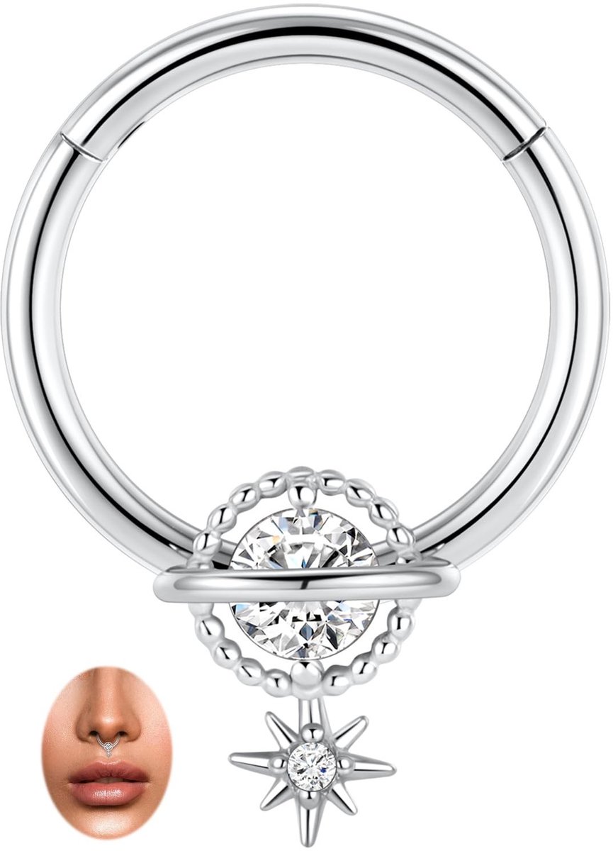 Elzusha - 16G Dangle Clicker Neusring met Stervormige Zirkonia