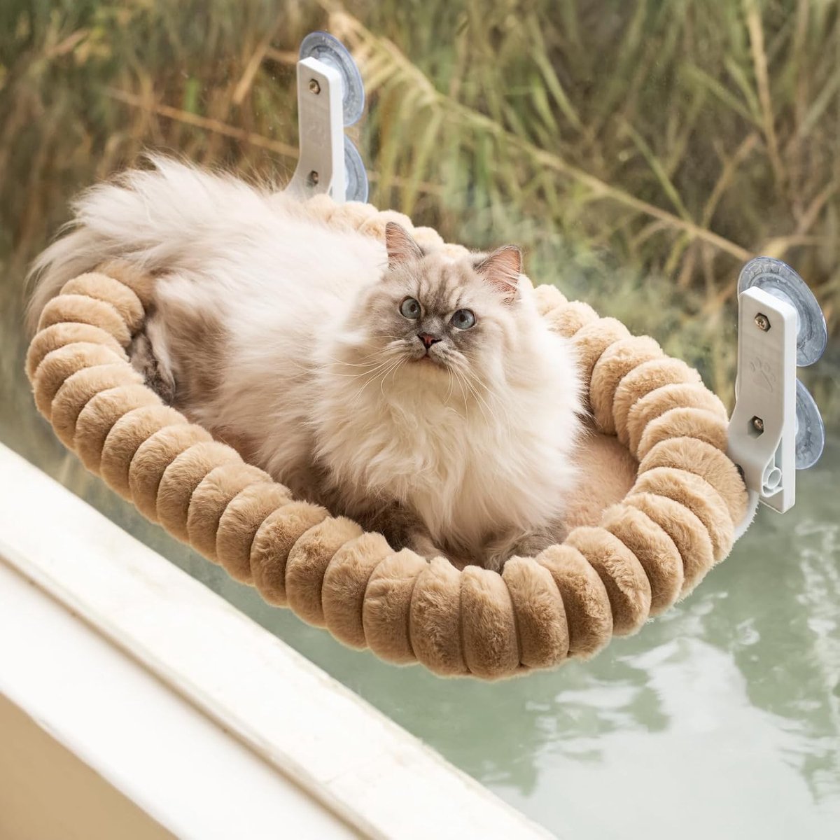 Stijlvolle Hangmat voor Katten aan het Raam, Vouwbaar met Omkeerbare Deksel, 54x36cm, Stevige Zuignappen tot 18kg, Ideaal voor Zonnebaden en Comfortabele Rustplek