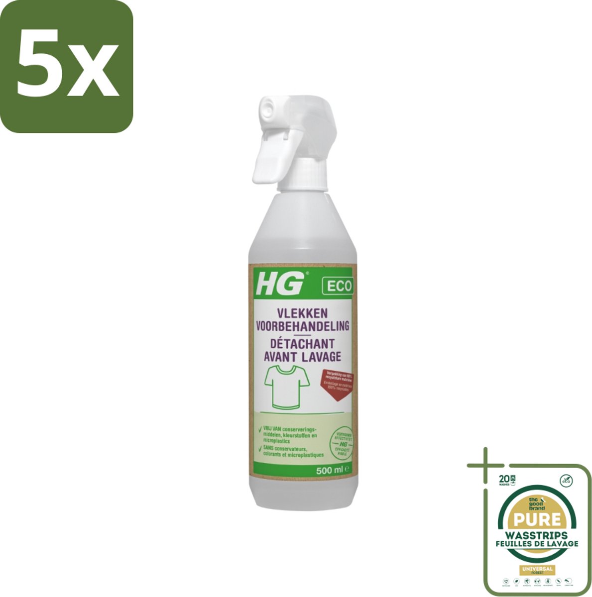 5 x HG ECO - Vlekken Voorbehandeling - Duurzame Vlekkenverwijderaar - 500 ml - Grootverpakking - Vlekken Voorbehandeling - Eco Vlekken Behandeling - Milieuvriendelijke Vlekken Behandeling - Vlekken Op Kleding - Vlekken Op Tapijt