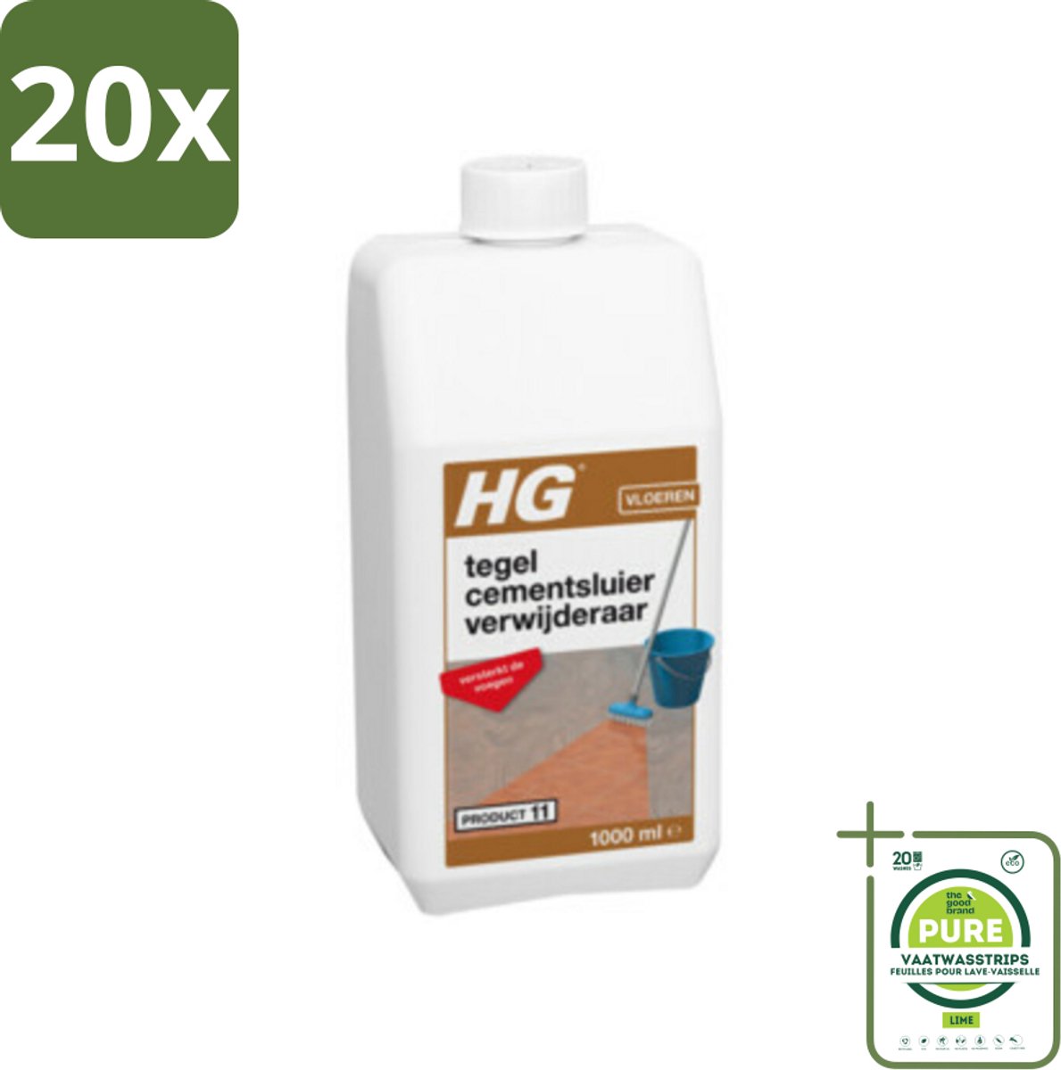 20 x HG Cementsluier Verwijderaar Extra 1 liter - Grootverpakking - Cementsluier Verwijderen - Tegelreiniger - Voegversterker - Tegelonderhoud - Granietreiniger