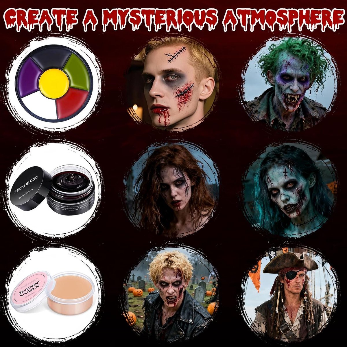 Halloween Gezichtsverf Set met Nepbloed Palet voor Volwassenen en Kinderen - Vampier en Zombie Make-up voor Cosplay en Feestjes