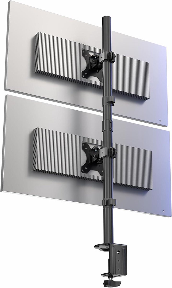Dubbele Monitor Bureau Bevestiging - Monitor Standaard - Ergonomisch Werken - Verticaal Gestapeld - Tot 34 inch - Zwart