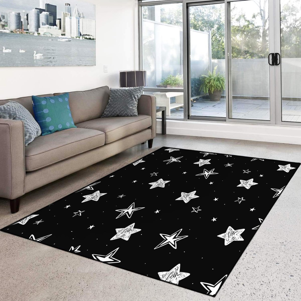 Zachte en Fluffy Vloermat met Sterrenpatroon voor Slaapkamer, Antislip en Wasbaar, Korte Pool, Maat M