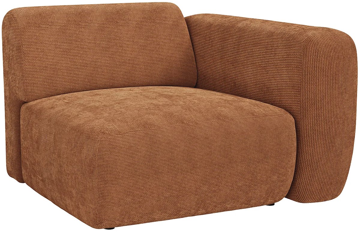 Vente-unique Hoekmodule fauteuil rechts in fijn ribfluweel terracotta van Maison Céphy POGNI
