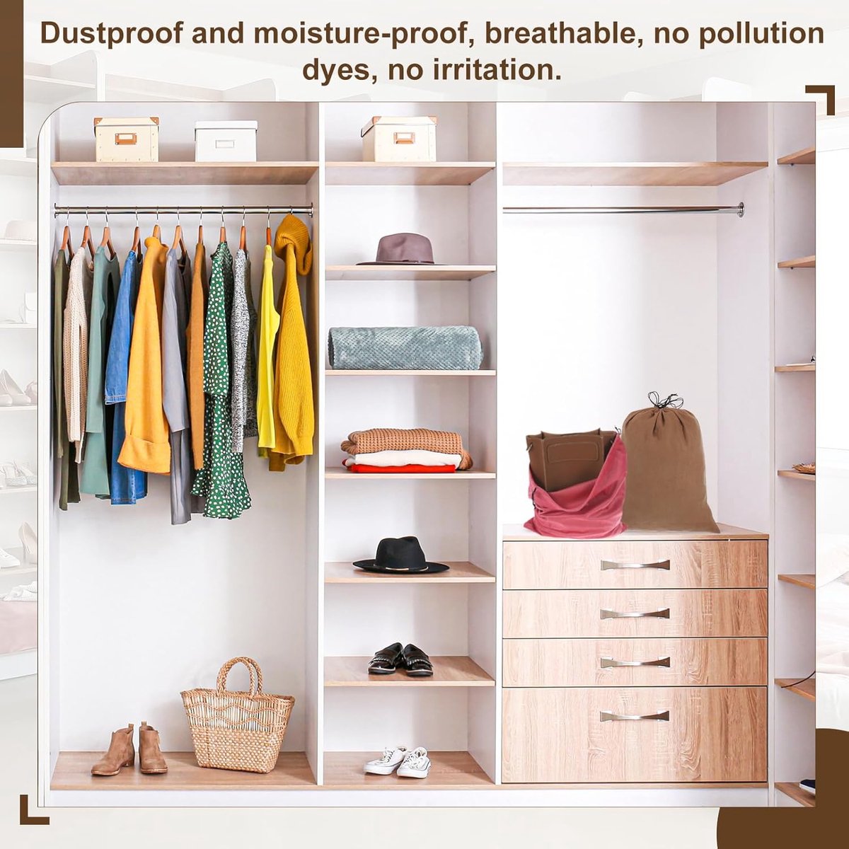 QUARKZMAN 2 stofzakken voor handtassen, 22 x 30 cm, beige - ShopVlot