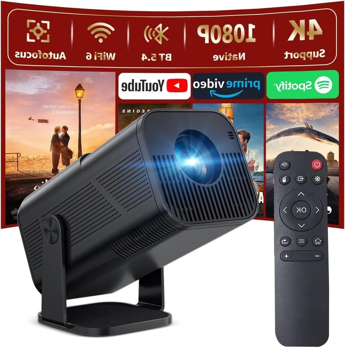 Mini Projector - Beamer Smart - Home Cinema - Automatische Keystone Correctie - 200 Inch Beeld - Zwart