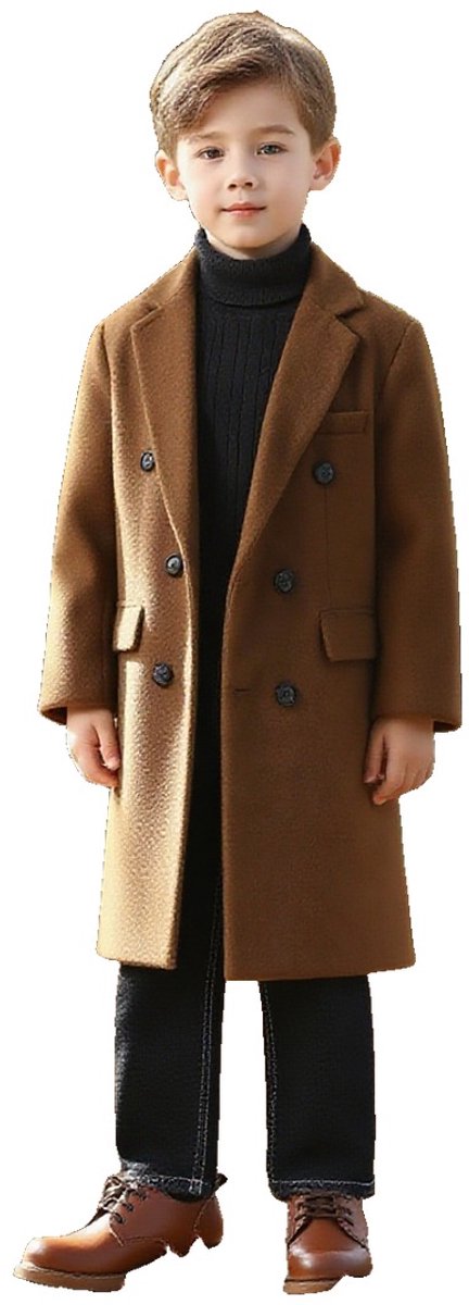 Currero Mantel Jongens Tussenmantel Jongen Winter Jas Mantelpakje Trenchcoat Overjas Overcoat Winterjas Donkerbruin 3-4 Jaar