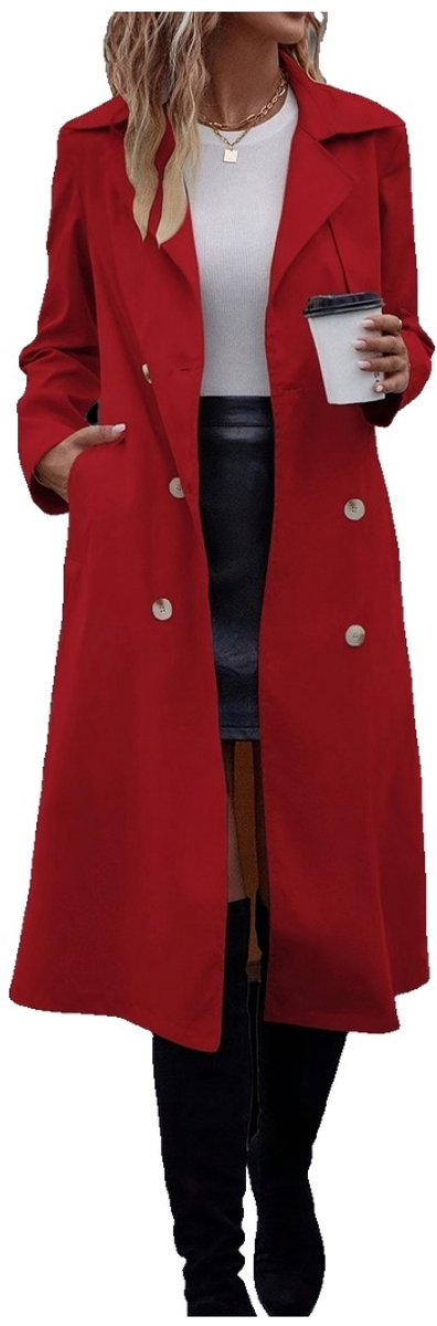 Currero Mantel Dames Tussenmantel Winter Jas Mantelpakje Trenchcoat Overjas Overcoat Winterjas Rood