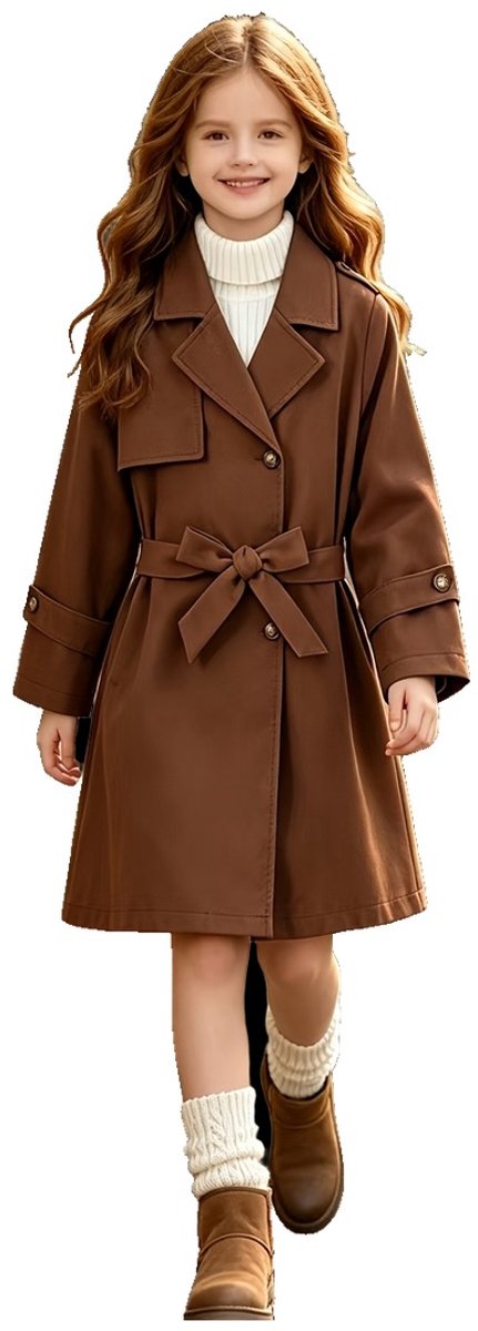 Currero Mantel Meisjes Tussenmantel Meisje Winter Jas Mantelpakje Trenchcoat Overjas Overcoat Winterjas 4 Jaar Bruin
