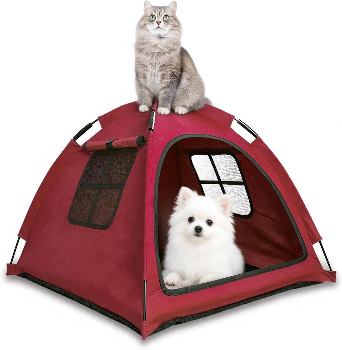 Huisdier Tent - Kattennest Puppy - Binnen Buiten - Ventilatie Gaas - 60x60x45 cm - Rood