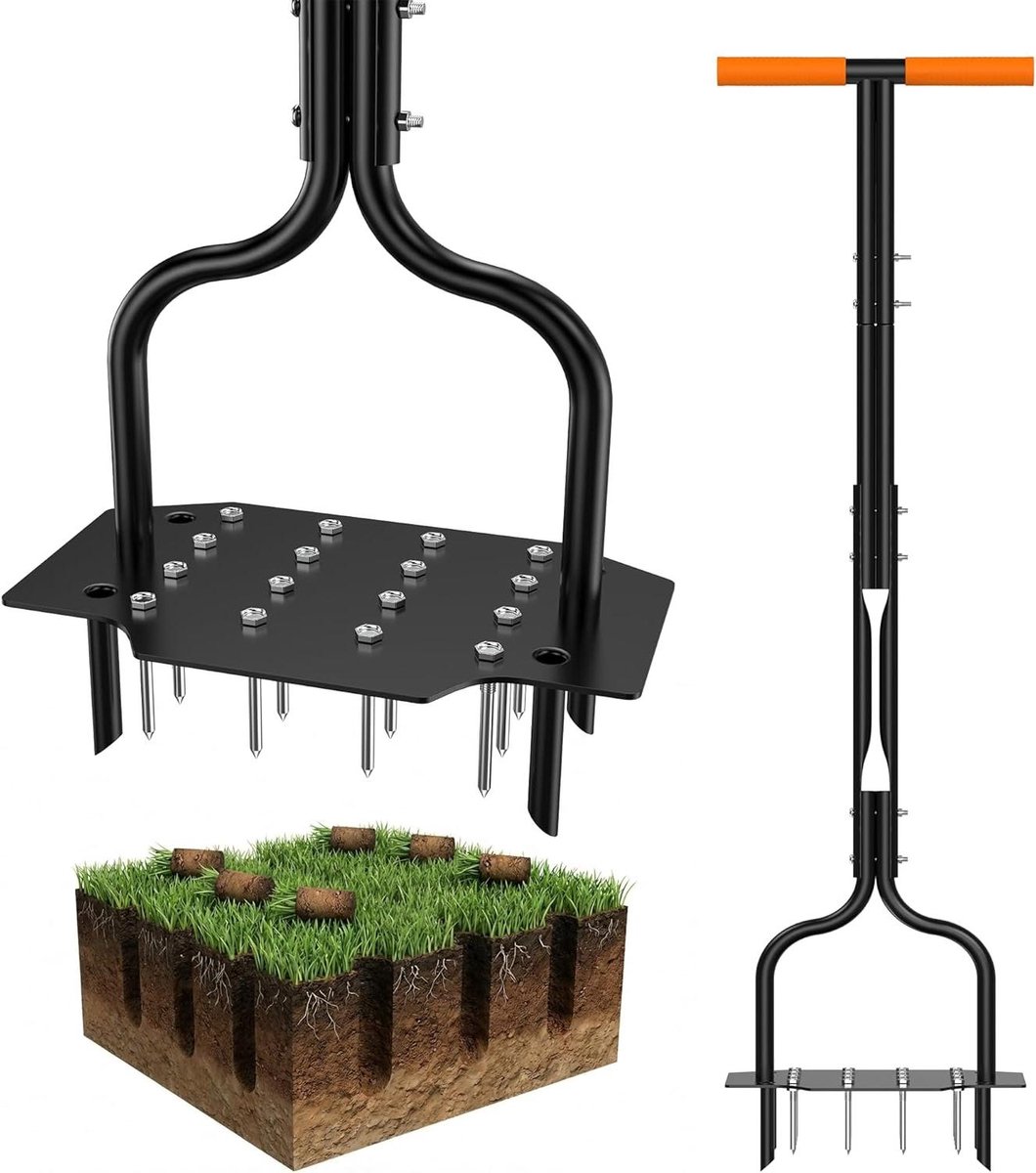 Handverticuteerder Gazon - Gazonbeluchter Holle Spoon - Gazononderhoud Verbeteren - 20 Tanden Roestvrij Staal - 100.5 cm Steel - Zwart