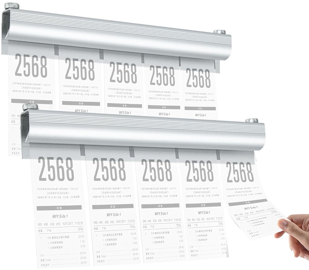 Zelfklevende Bonrol Tape voor Horeca - 20cm Ontvangsthouder, Combinabele Kassa Ticket Houder voor Keuken en Kantoor, 2 Stuks